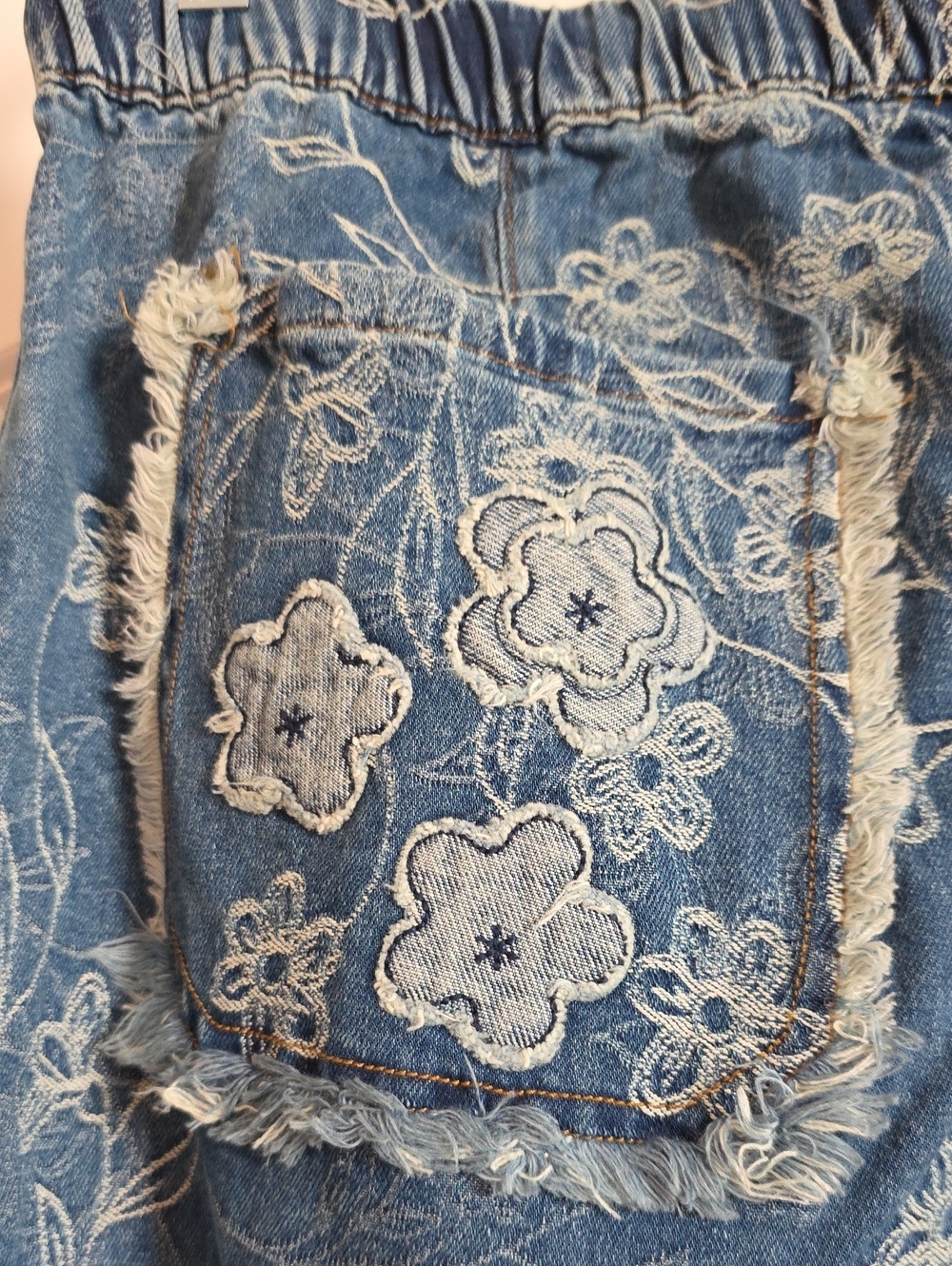 NWOT Oli & Hali XL Blue Floral Bloom Wide-Leg Embroidered Denim Jeans - Picture 8 of 12